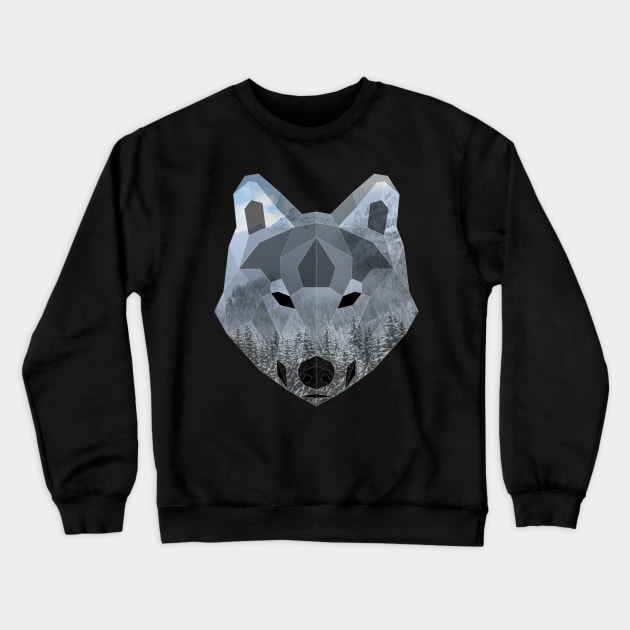 Gray Wolf Low Poly Double Exposure Art Crewneck Sweatshirt by Jay Diloy